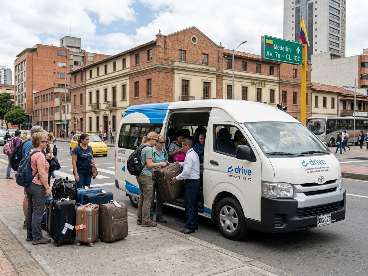 Viajeros subiendo con su equipaje a una van turística de DRIVE